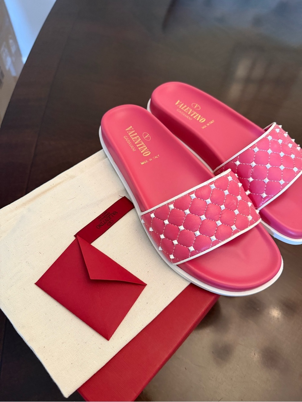 Valentino Garavani Hot Pink Quilted Slide Sandals
